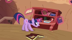 Size: 1176x662 | Tagged: safe, derpibooru import, screencap, twilight sparkle, lesson zero, book, youtube caption