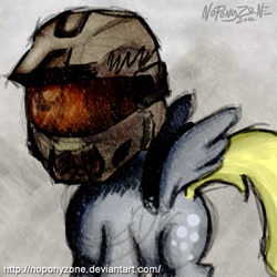 Size: 999x999 | Tagged: safe, artist:noponyzone, derpy hooves, pegasus, pony, crossover, female, halo (series), helmet, mare, solo