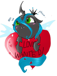 Size: 960x1280 | Tagged: safe, artist:nuttypanutdy, queen chrysalis, changeling, changeling queen, cute, cutealis, heart, smiling, solo, valentine's day