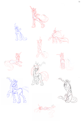 Size: 3000x4500 | Tagged: safe, artist:briarspark, queen chrysalis, changeling, changeling queen, bugbutt, butt, looking back, lying down, monochrome, on back, plot, raised hoof, sitting, sketch, smiling