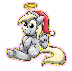 Size: 1003x984 | Tagged: safe, artist:ufocookiez, derpy hooves, pegasus, pony, christmas, female, halo, hat, mare, simple background, solo, transparent background