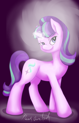 Size: 1024x1583 | Tagged: safe, artist:flashquatsch, starlight glimmer, pony, unicorn, female, gradient background, horn, mare, solo, two toned mane