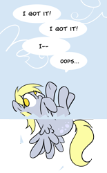 Size: 733x1180 | Tagged: safe, artist:egophiliac, derpy hooves, pegasus, pony, female, fourth wall, fourth wall destruction, mare, solo