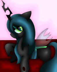 Size: 1409x1788 | Tagged: safe, artist:king-sombrero, queen chrysalis, changeling, changeling queen, female, green eyes, horn, solo