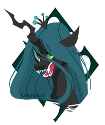 Size: 1607x1900 | Tagged: safe, artist:snow angel, queen chrysalis, changeling, changeling queen, bust, female, frown, growling, portrait, solo