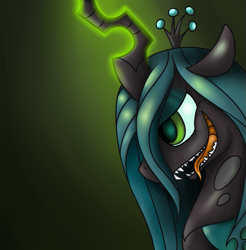 Size: 887x901 | Tagged: safe, artist:black-pie, queen chrysalis, changeling, changeling queen, crown, fangs, female, green eyes, jewelry, regalia, solo