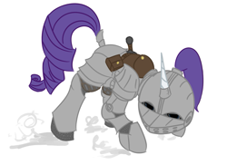 Size: 1093x797 | Tagged: dead source, safe, artist:fribox, rarity, pony, unicorn, armor, armorarity, demon's souls, horn, parody, solo, sword, weapon