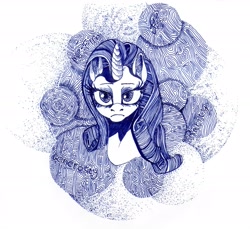 Size: 2501x2288 | Tagged: safe, artist:mariaruta, rarity, pony, unicorn, female, high res, horn, mare, solo, traditional art