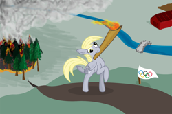 Size: 868x577 | Tagged: safe, artist:philith, derpy hooves, pegasus, pony, female, fire, mare, olympics, solo, torch