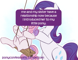 Size: 721x553 | Tagged: safe, artist:clovercoin, rarity, sweetie belle, pony, unicorn, meta, pony confession, text