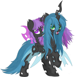 Size: 3869x3974 | Tagged: safe, artist:law44444, queen chrysalis, twilight sparkle, changeling, changeling queen, nymph, changelingified, cute, cutealis, duo, duo female, female, fluffy, looking at you, mare, purple changeling, queen twilight, simple background, species swap, transparent background, twiabetes