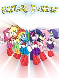 Size: 2400x3200 | Tagged: safe, artist:sailormod, derpibooru import, applejack, fluttershy, pinkie pie, rainbow dash, rarity, twilight sparkle, earth pony, pegasus, pony, unicorn, asksailorponies, mane six, sailor generosity, sailor honesty, sailor kindness, sailor laughter, sailor loyalty, sailor magic, sailor moon, sailor ponies, sailor scout