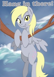 Size: 944x1342 | Tagged: safe, artist:rtug, derpy hooves, pegasus, pony, female, hang in there, mare, poster, solo, tree branch