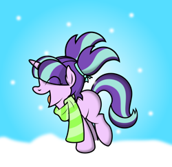 Size: 2056x1993 | Tagged: safe, artist:ideltavelocity, starlight glimmer, pony, unicorn, clothes, cute, eyes closed, female, filly, filly starlight glimmer, glimmerbetes, happy, open mouth, scarf, snow, snowfall, solo, younger