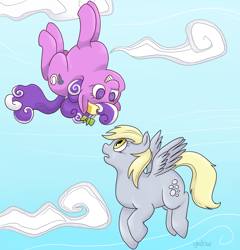 Size: 800x834 | Tagged: safe, artist:yellowbooze, derpy hooves, screwball, pegasus, pony, female, mare, upside down