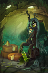 Size: 2000x3000 | Tagged: safe, artist:natanatfan, queen chrysalis, changeling, changeling queen, cheese, female, food, solo