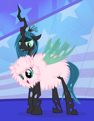 Size: 703x900 | Tagged: safe, artist:pixelkitties, queen chrysalis, oc, oc:fluffle puff, changeling, changeling queen, votehorse