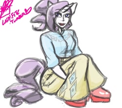 Size: 1280x1138 | Tagged: safe, artist:lady-fitz, rarity, anthro, 70s, clothes, female