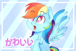 Size: 3000x2000 | Tagged: safe, artist:theartistsora, derpibooru import, rainbow dash, pegasus, pony, cute, japanese, solo, starry eyes, wingding eyes