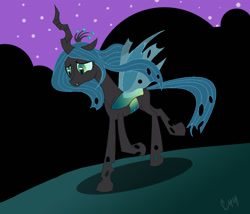 Size: 1040x890 | Tagged: safe, artist:comedic44, queen chrysalis, changeling, changeling queen, female, horn, sad, solo