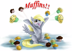 Size: 3050x2180 | Tagged: safe, artist:cobaltstratos, derpy hooves, pegasus, pony, female, high res, mare, muffin, that pony sure does love muffins, wallpaper