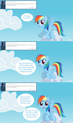 Size: 1280x2168 | Tagged: safe, artist:hakunohamikage, derpibooru import, rainbow dash, pegasus, pony, ask, ask-princesssparkle, flying, solo, tumblr