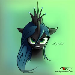 Size: 4000x4000 | Tagged: safe, artist:stardep, queen chrysalis, changeling, changeling queen, bust, female, gradient background, looking at you, portrait, solo