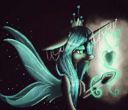 Size: 370x320 | Tagged: safe, artist:mayamermaid, queen chrysalis, reversalis, changeling, changeling queen, female, heart, solo