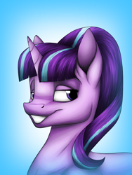 Size: 3000x4000 | Tagged: safe, artist:lupiarts, starlight glimmer, pony, unicorn, female, gradient background, horn, mare, solo, two toned mane