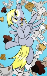 Size: 369x597 | Tagged: safe, artist:astalakio, derpy hooves, pegasus, pony, female, happy, mail, mare, muffin, solo