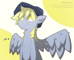 Size: 682x550 | Tagged: safe, artist:astalakio, derpy hooves, pegasus, pony, cute, derpabetes, female, happy, hat, mare, no pupils, solo