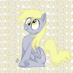 Size: 888x888 | Tagged: safe, artist:skippyrip, derpy hooves, pegasus, pony, female, happy, mare, one word, solo