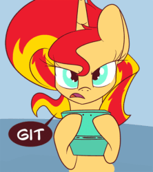 Size: 500x562 | Tagged: safe, artist:miroslav46, sunset shimmer, pony, 3ds, animated, bloodshot eyes, close-up, gamer, git gud, glare, hoof hold, looking at you, open mouth, solo, sunset shimmer hates you, tumblr, wide eyes