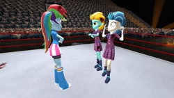 Size: 1280x720 | Tagged: artist needed, safe, derpibooru import, indigo zap, lightning dust, rainbow dash, equestria girls, 3d, female, gmod, sisters, wrestling ring