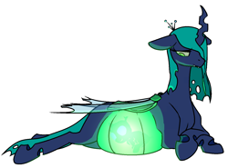 Size: 1260x934 | Tagged: safe, artist:nobody, queen chrysalis, changeling, changeling queen, nymph, belly, cute, cutealis, cuteling, female, female focus, glowing belly, happy, mommy chrissy, mother and child, parent and child, pregnant, queen pregalis, see-through, simple background, smiling, solo focus, translucent belly, transparent belly, transparent flesh, white background