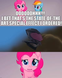 Size: 1906x2400 | Tagged: safe, derpibooru import, edit, edited screencap, screencap, pinkie pie, rainbow dash, earth pony, pegasus, pony, my little pony: the movie, conspicuous cg, image macro, meme, storm king's ship