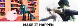 Size: 2136x778 | Tagged: safe, queen chrysalis, oc, oc:fluffle puff, changeling, changeling queen, canon x oc, comparison, exploitable meme, female, hunter x hunter, komugi, lesbian, make it happen, meme, meruem, shipping, tumblr:ask fluffle puff