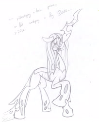 Size: 2656x3248 | Tagged: safe, artist:seenty, queen chrysalis, changeling, changeling queen, monochrome, pencil drawing, solo, traditional art