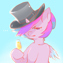 Size: 1280x1280 | Tagged: safe, artist:cold-blooded-twilight, twilight sparkle, twilight sparkle (alicorn), alicorn, anthro, alternate hairstyle, champagne, cold blooded twilight, dapper, fancy, glass, hat, top hat