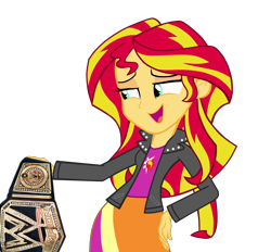 Size: 1712x1591 | Tagged: safe, edit, sunset shimmer, equestria girls, championship belt, simple background, smug, solo, title belt, transparent background, vector, wwe, wwe championship