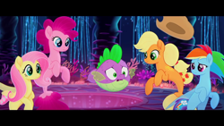 Size: 1280x720 | Tagged: safe, derpibooru import, screencap, applejack, fluttershy, pinkie pie, rainbow dash, spike, seapony (g4), my little pony: the movie, applejack's hat, cowboy hat, hat, puffer fish, seaponified, seapony applejack, seapony fluttershy, seapony pinkie pie, seapony rainbow dash, species swap, spike the pufferfish, youtube link