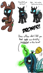 Size: 3000x5000 | Tagged: safe, artist:moemneop, queen chrysalis, changeling, changeling queen, nymph, broom, bunny costume, clothes, costume, cute, cuteling, dialogue, easter bunny, female, simple background, transparent background