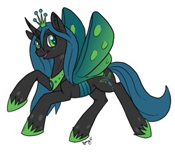 Size: 975x851 | Tagged: safe, artist:papercutpony, queen chrysalis, changeling, changeling queen, good, role reversal, simple background, solo