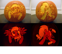 Size: 1454x1272 | Tagged: safe, artist:ceemdee, derpy hooves, pegasus, pony, craft, crash, female, food art, irl, jack-o-lantern, letter, mare, photo, plot, pumpkin, solo