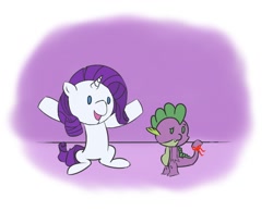 Size: 900x700 | Tagged: safe, artist:slowter1134, rarity, spike, dragon, pony, unicorn, duo, female, male, mare, white coat