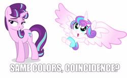 Size: 2256x1384 | Tagged: safe, princess flurry heart, starlight glimmer, pony, unicorn, spoiler:s06, auntie starlight, comparison, image macro, meme