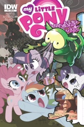 Size: 1265x1920 | Tagged: safe, artist:ben bates, derpibooru import, idw, applejack, bookworm (character), pinkie pie, rainbow dash, rarity, twilight sparkle, earth pony, pegasus, pony, unicorn, bibliovore, bookworm, cover, eating, fourth wall destruction, imminent vore, mane six