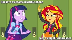 Size: 960x540 | Tagged: safe, sunset shimmer, twilight sparkle, equestria girls, image macro, meme