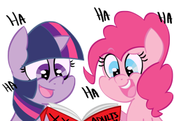 Size: 2150x1500 | Tagged: safe, artist:revolverflare, derpibooru import, pinkie pie, twilight sparkle, earth pony, pony, unicorn, duo, duo female, female, horn, mare, multicolored mane, pink coat, pink mane, purple coat