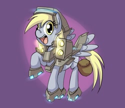 Size: 840x725 | Tagged: safe, artist:uc77, derpy hooves, pegasus, pony, armor, bag, female, mare, solo